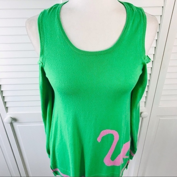 MACBETH COLLECTION Green Cold Shoulder Sweater Size Medium - Picture 3 of 11